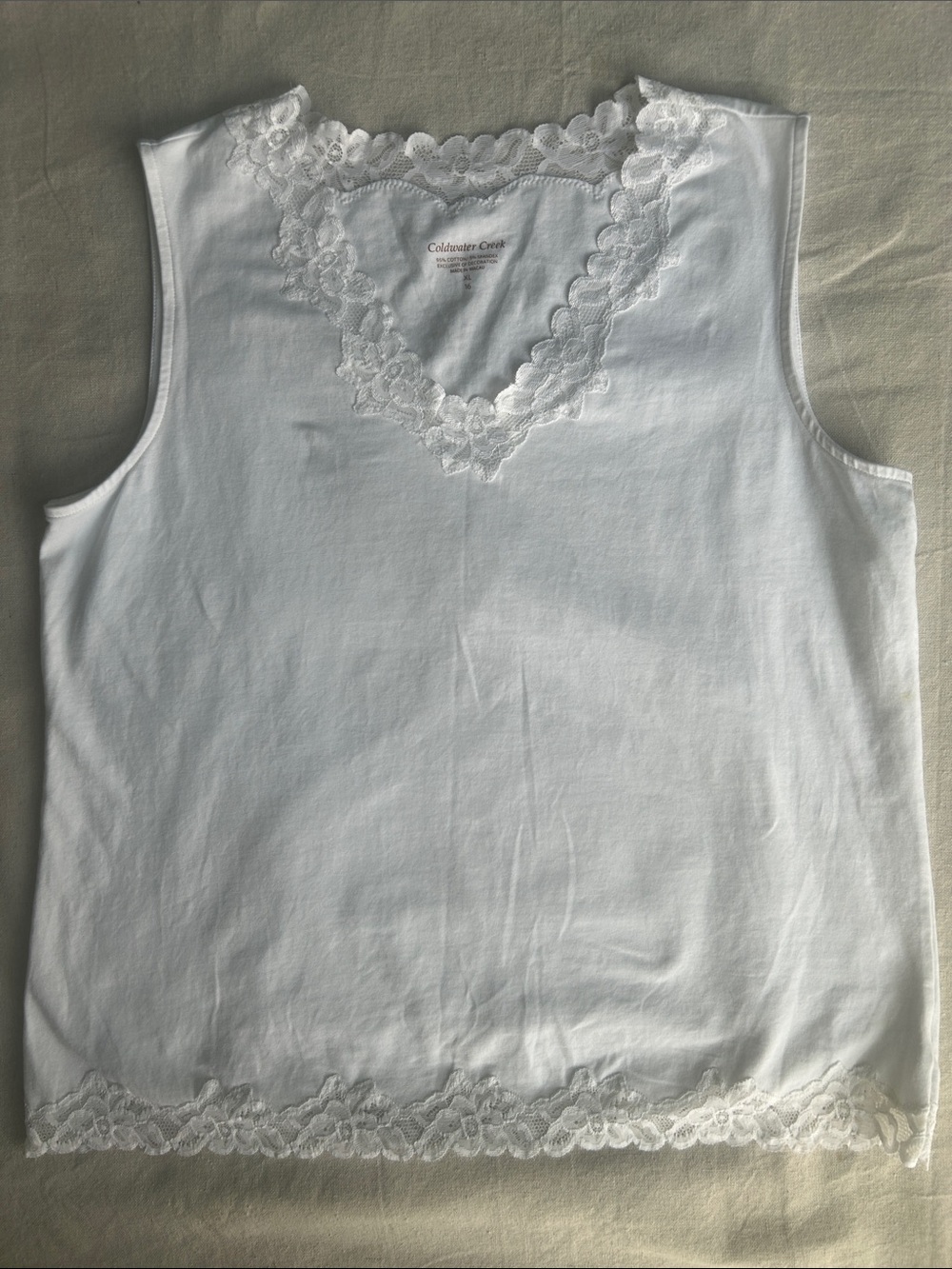 Coldwater Creek White Lace-Trim Sleeveless Top